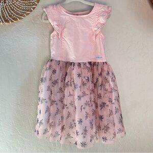 Calvin Klein Girls Fit & Flare Pink Floral Dress with Tulle Skirt. Size 4T